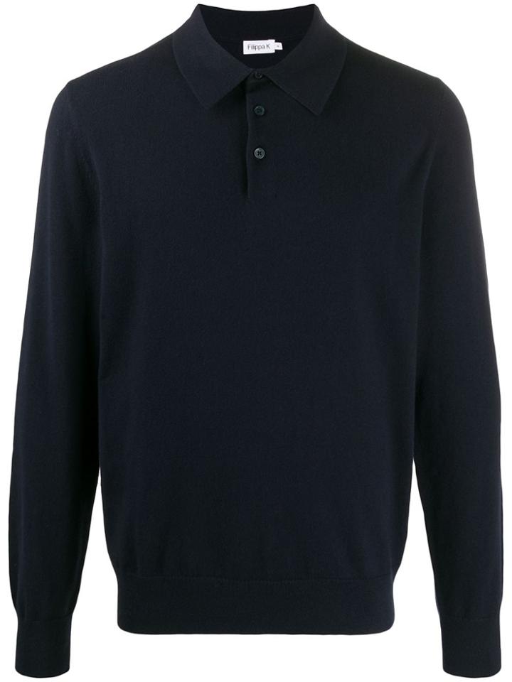 Filippa-k Fine Knit Longsleeved Polo Shirt - Blue