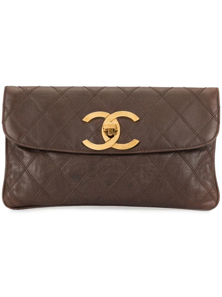 Chanel Vintage Cosmos Line Clutch Handbag - Brown