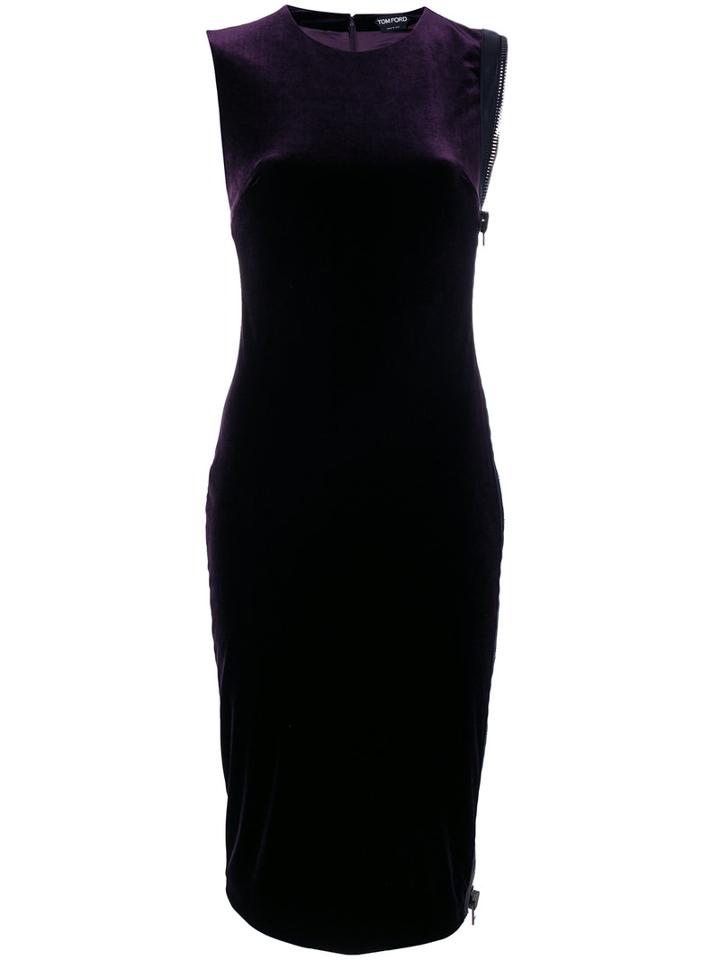 Tom Ford - Velvet Side Zip Dress - Women - Silk/lamb Skin/polyester/acetate - 38, Pink/purple, Silk/lamb Skin/polyester/acetate