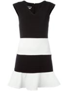 Boutique Moschino Striped V-neck Dress, Size: 42, Black, Cotton/polyester/spandex/elastane/polyimide