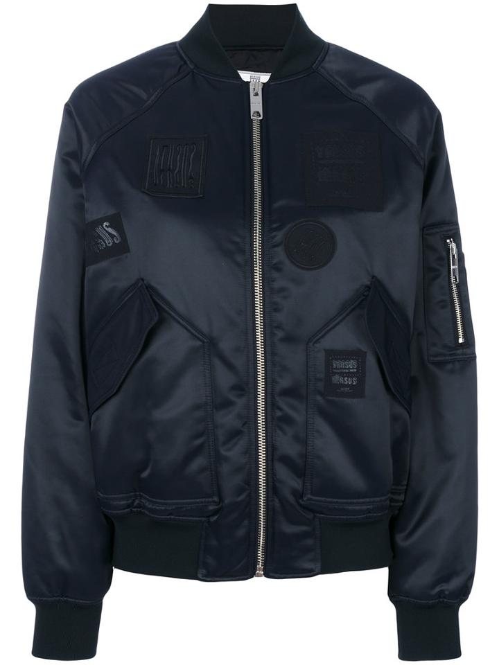 Versus - Patched Bomber Jacket - Women - Polyamide/polyester/acetate - 42, Blue, Polyamide/polyester/acetate