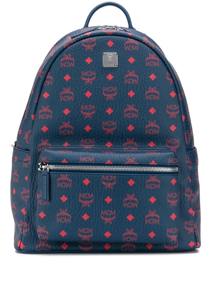 Mcm Logo Zipped Backpack - Blue