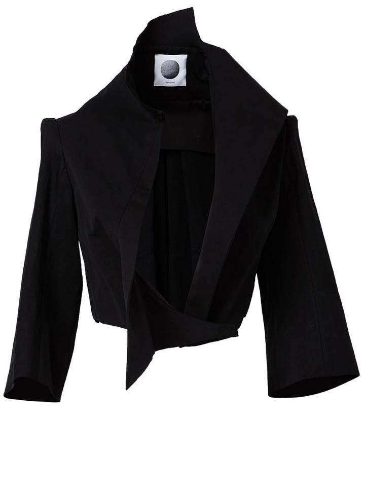 Aganovich Asymmetric Wide Sleeve Cropped Jacket, Women's, Size: 36, Black, Cotton/linen/flax