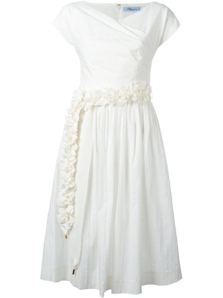 Blumarine Pleated Trim Flared Dress, Women's, Size: 38, White, Cotton/polyamide/spandex/elastane/silk