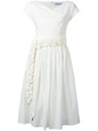 Blumarine Pleated Trim Flared Dress, Women's, Size: 38, White, Cotton/polyamide/spandex/elastane/silk