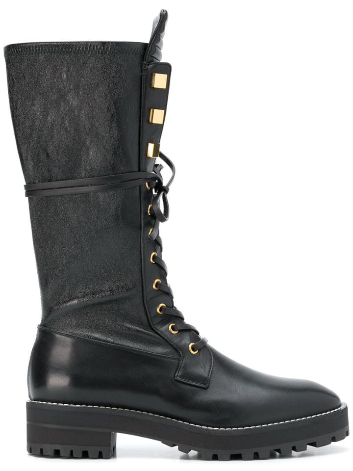 Stuart Weitzman Gold Studded Boots - Black