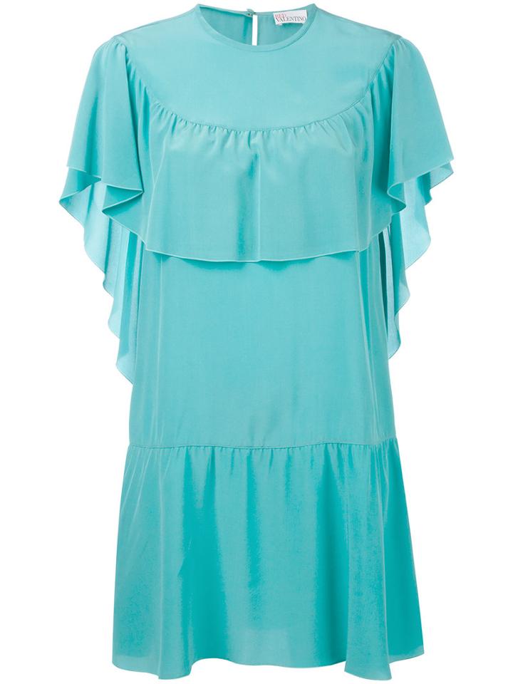 Red Valentino - Ruffle Neck Dress - Women - Silk - 42, Women's, Blue, Silk
