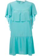 Red Valentino - Ruffle Neck Dress - Women - Silk - 42, Women's, Blue, Silk