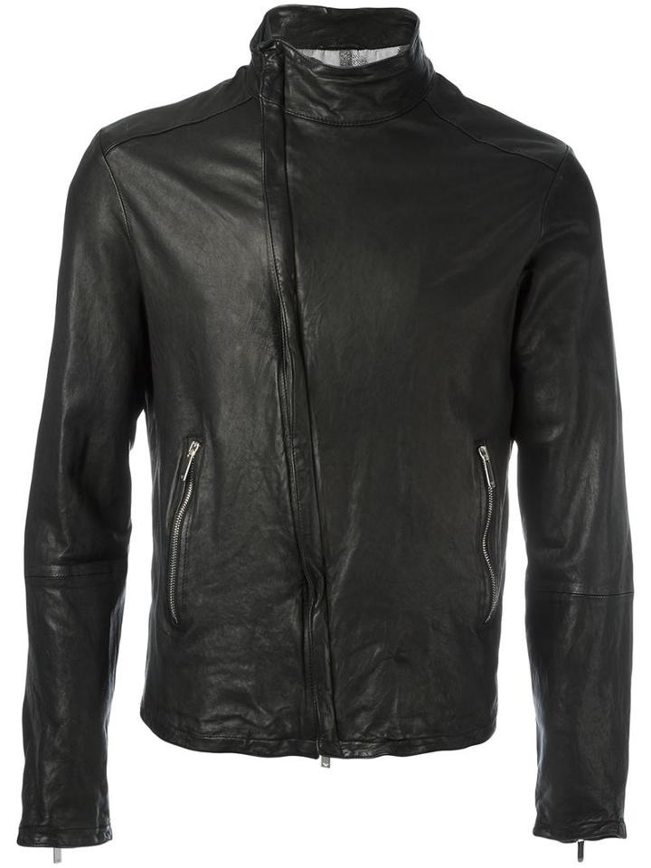 Emporio Armani Zip Up Biker Jacket, Size: 48, Black, Lamb Skin/polyester