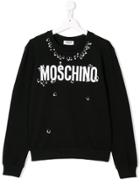 Moschino Kids Teen Pierced Logo Print Sweatshirt - Black