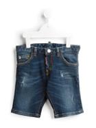 Dsquared2 Kids Distressed Denim Shorts, Kids Unisex, Size: 10 Yrs, Blue, Cotton/calf Leather/spandex/elastane