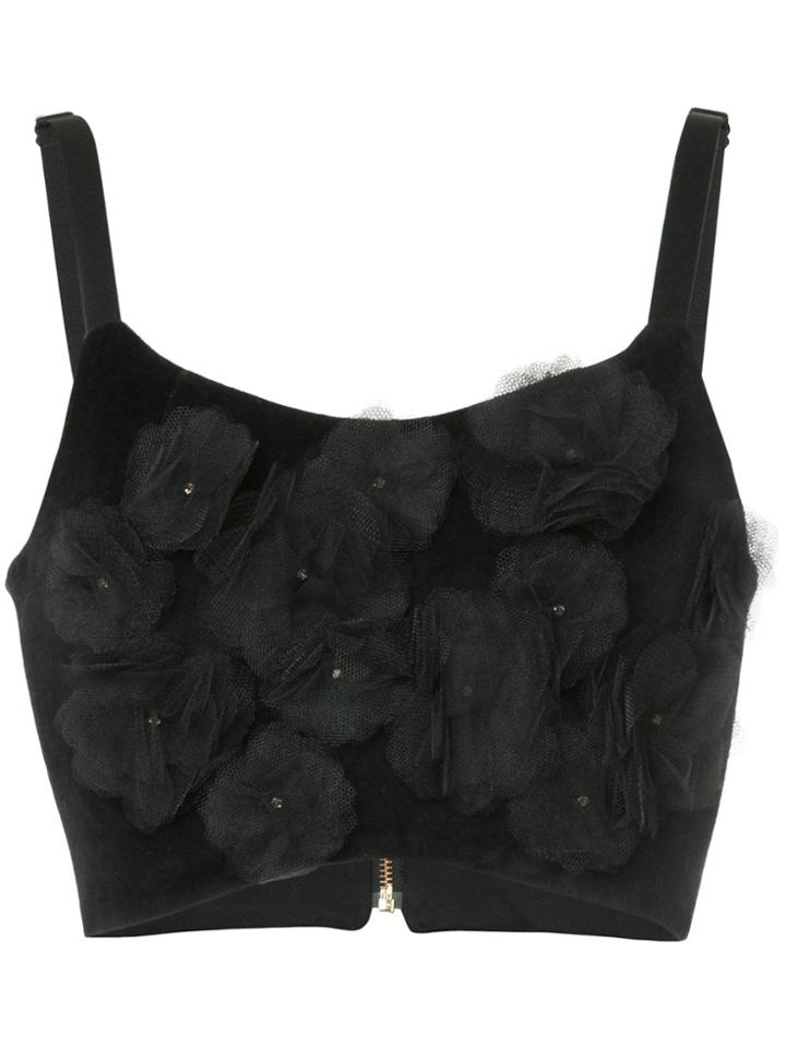 Tu Es Mon Trésor Tulle Flower Crop Top - Black