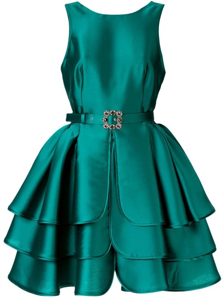 Alberta Ferretti Belted Ruffled Dress - Green