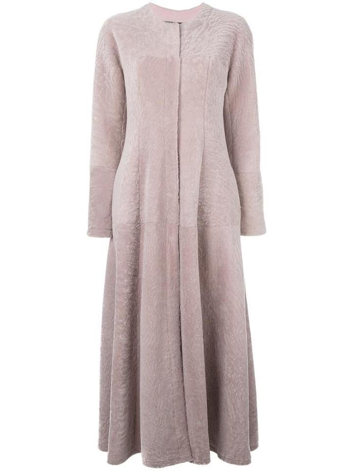 Giambattista Valli Long Flared Coat, Women's, Size: 42, Pink/purple, Silk/lamb Fur