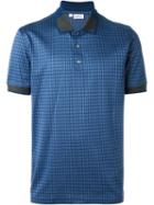 Brioni Check Print Knit Polo Shirt, Men's, Size: M, Blue, Cotton