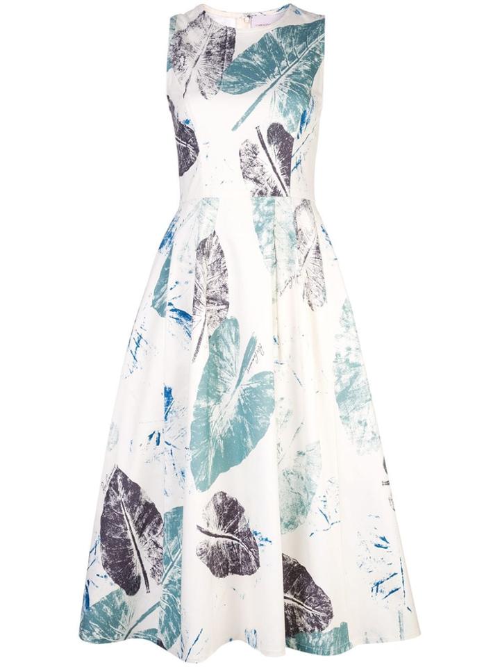Carolina Herrera Leaf Print Flared Dress - White