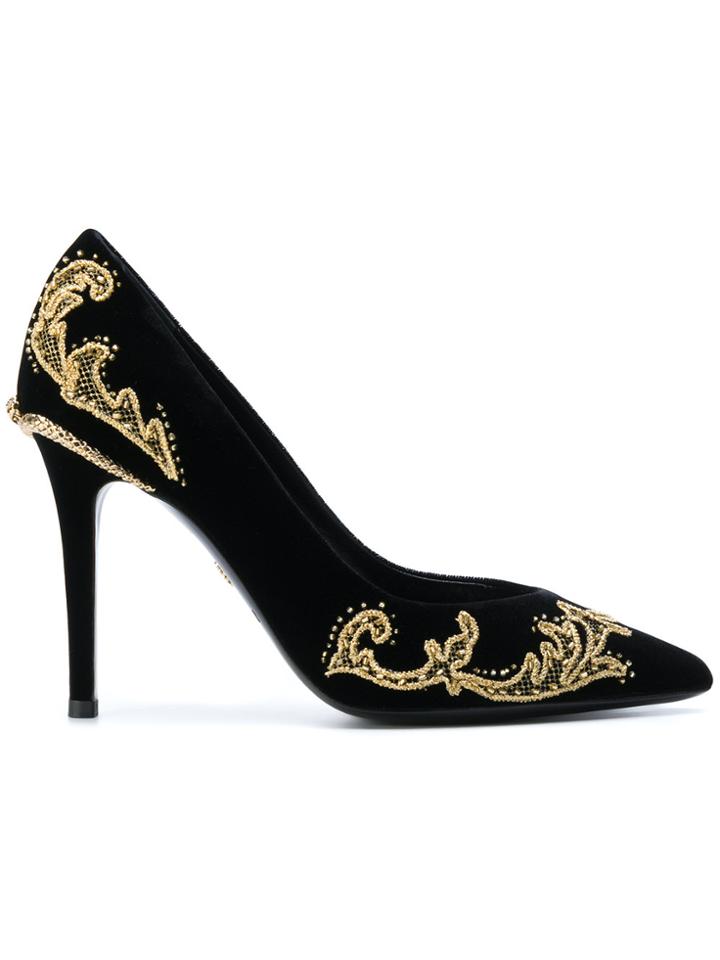 Roberto Cavalli Embellished Velvet Punps - Black