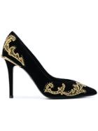 Roberto Cavalli Embellished Velvet Punps - Black