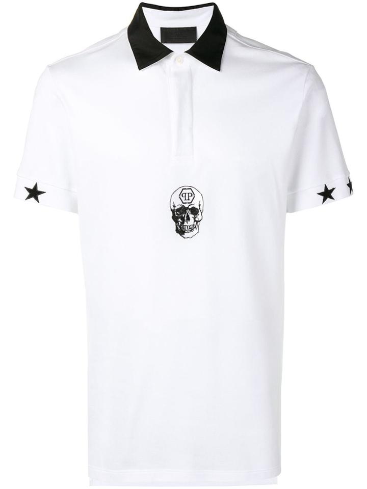 Philipp Plein Skull Embroidered Polo Shirt - White
