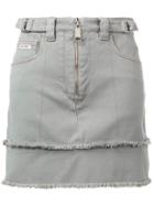 Miu Miu Zip Fringed Denim Skirt - Grey