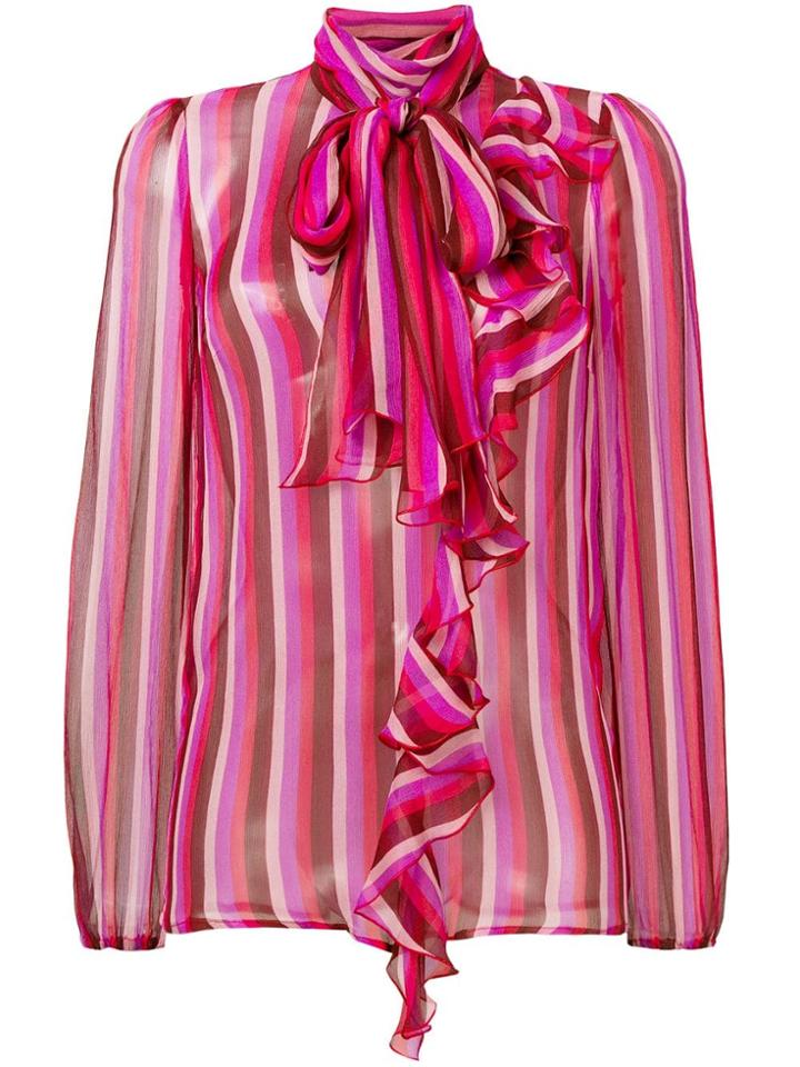 Blumarine Striped Pussy Bow Blouse - Pink & Purple