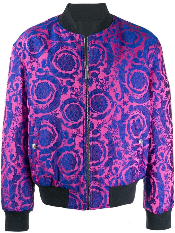 Versace Technicolour Baroque Embroidered Bomber Jacket - Pink
