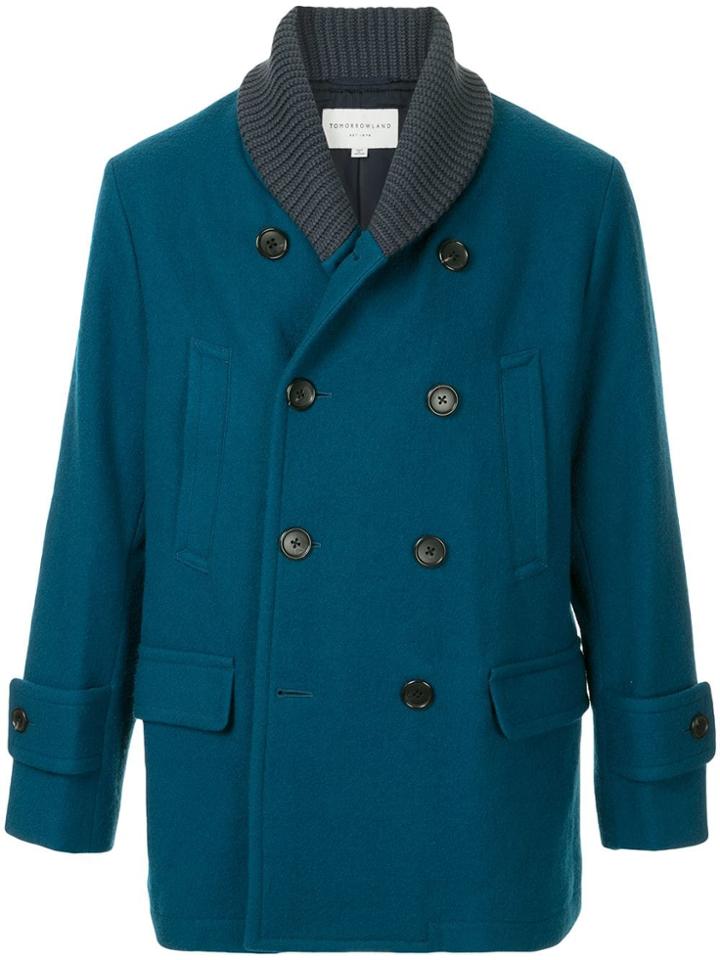 Tomorrowland Ribbed Collar Peacoat - Blue