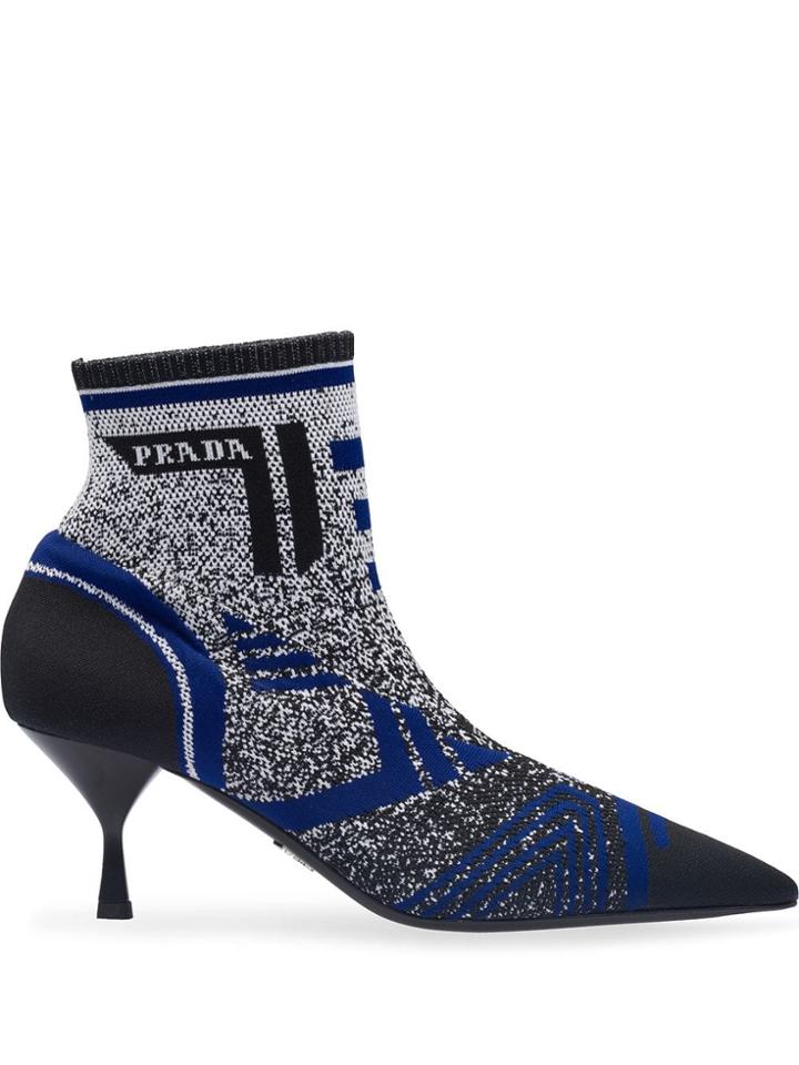 Prada Jacquard Knit Booties - Black