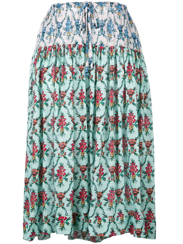 Jil Sander Navy Floral Print Midi Skirt, Women's, Size: 34, Blue, Rayon
