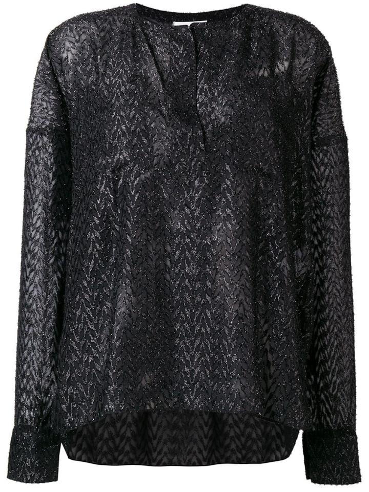 Faith Connexion Sheer Patterned Blouse - Black