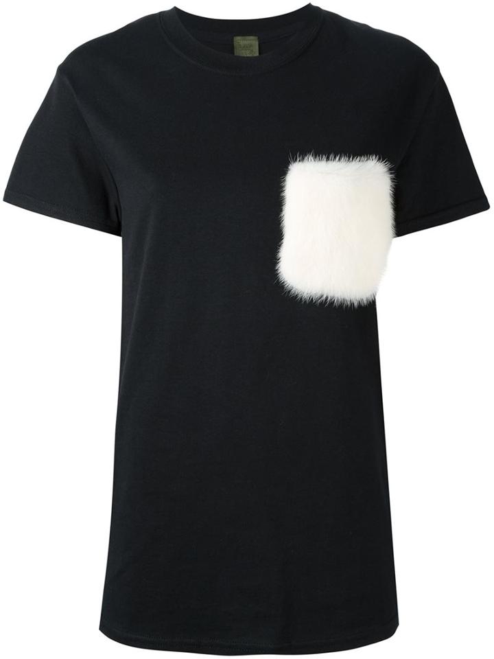 Mr & Mrs Italy Fur Pocket T-shirt, Women's, Size: Small, Black, Cotton/mink Fur
