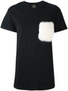 Mr & Mrs Italy Fur Pocket T-shirt, Women's, Size: Small, Black, Cotton/mink Fur