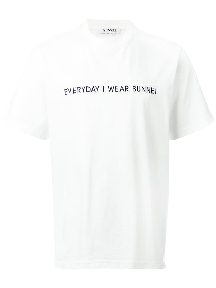 Sunnei Embroidered Slogan T-shirt, Men's, Size: Small, White, Cotton