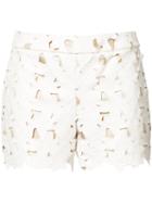 Alice+olivia Laser Cut Flower Shorts, Women's, Size: 6, White, Polyester/spandex/elastane