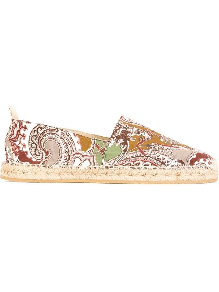 Etro Paisley Print Espadrilles, Men's, Size: 43, Brown, Rubber/cotton/raffia/raffia