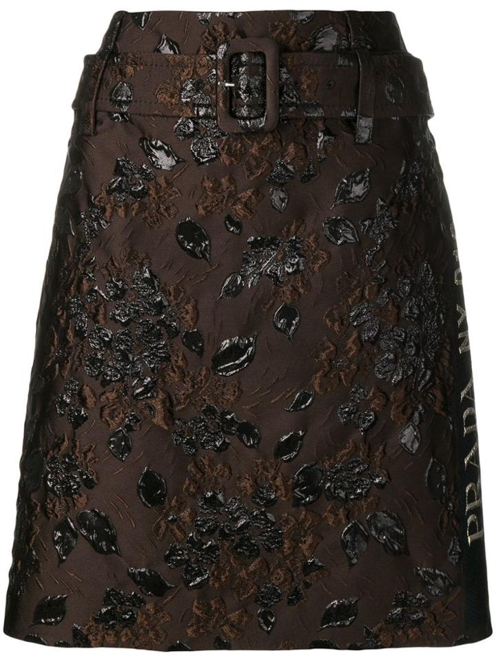 Prada Floral Jacquard Pelmet Skirt - Brown