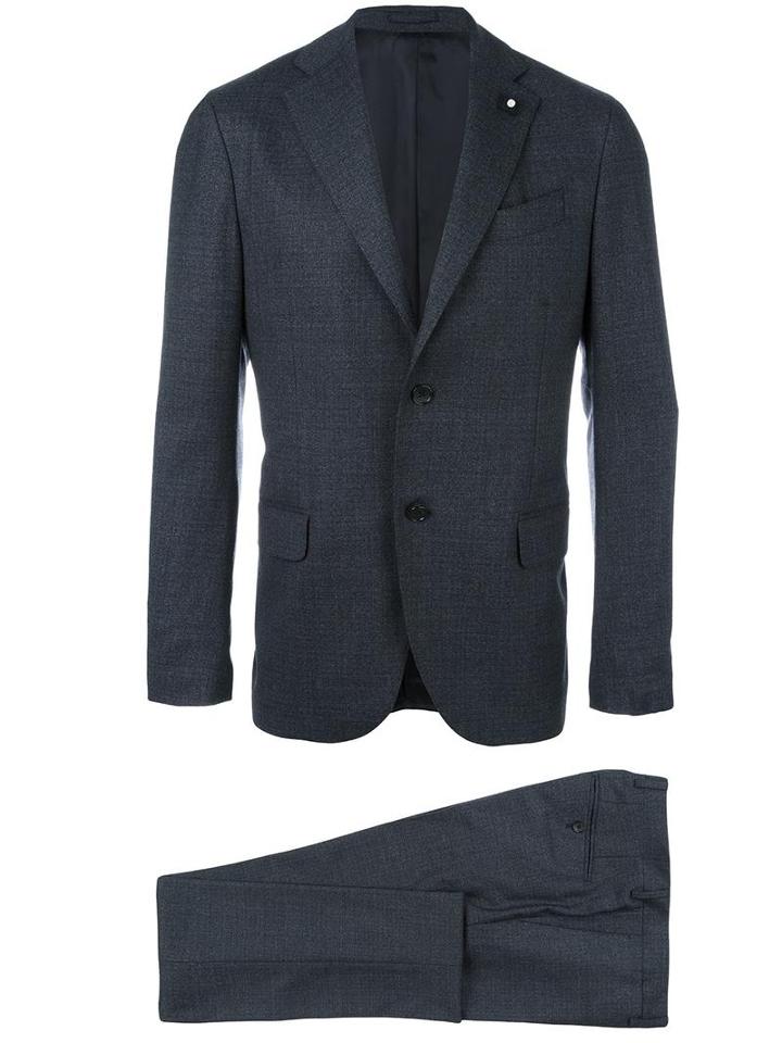 Lardini Notched Lapel Formal Suit, Men's, Size: 54, Blue, Nylon/spandex/elastane/cupro/wool