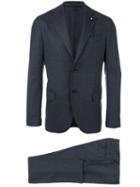 Lardini Notched Lapel Formal Suit, Men's, Size: 54, Blue, Nylon/spandex/elastane/cupro/wool