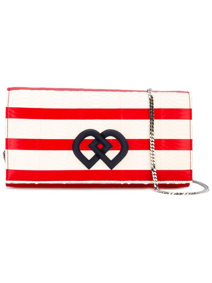 Dsquared2 - Striped Dd Clutch - Women - Goat Skin/lamb Skin/snake Skin/viscose - One Size, White, Goat Skin/lamb Skin/snake Skin/viscose
