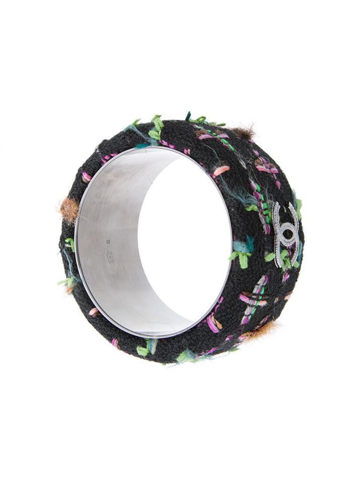 Chanel Vintage Tweed Motif Bangle - Black