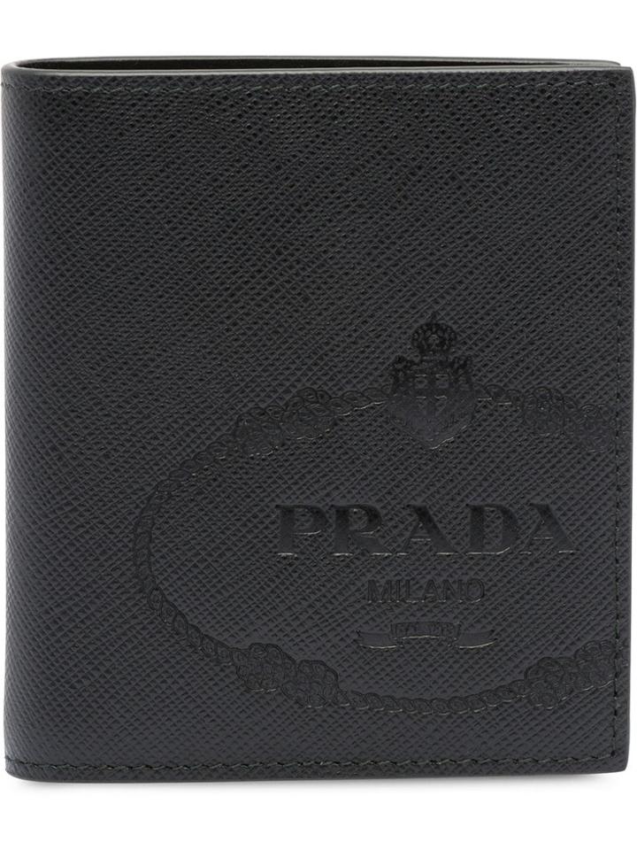 Prada Saffiano Logo Stamp Wallet - Black