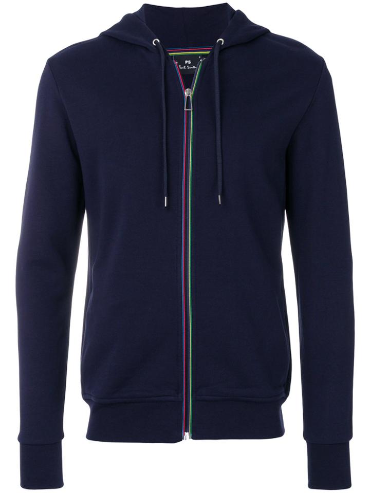 Ps By Paul Smith Stripe Trim Zipped Hoodie - Blue