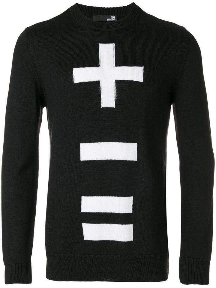 Love Moschino - '+ - =' Print Sweatshirt - Men - Acrylic/virgin Wool - L, Black, Acrylic/virgin Wool