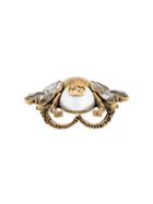 Gucci Crystal And Pearl Bee Ring - Metallic