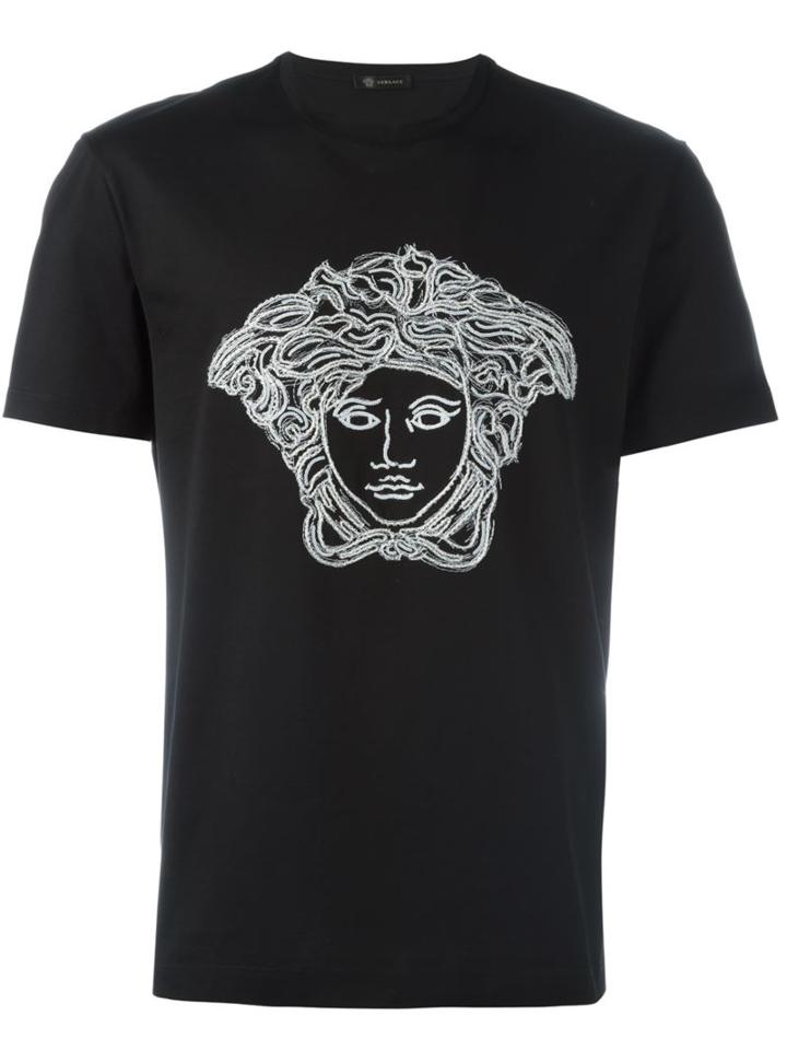 Versace Embroidered Medusa Head T-shirt, Men's, Size: L, Black, Cotton