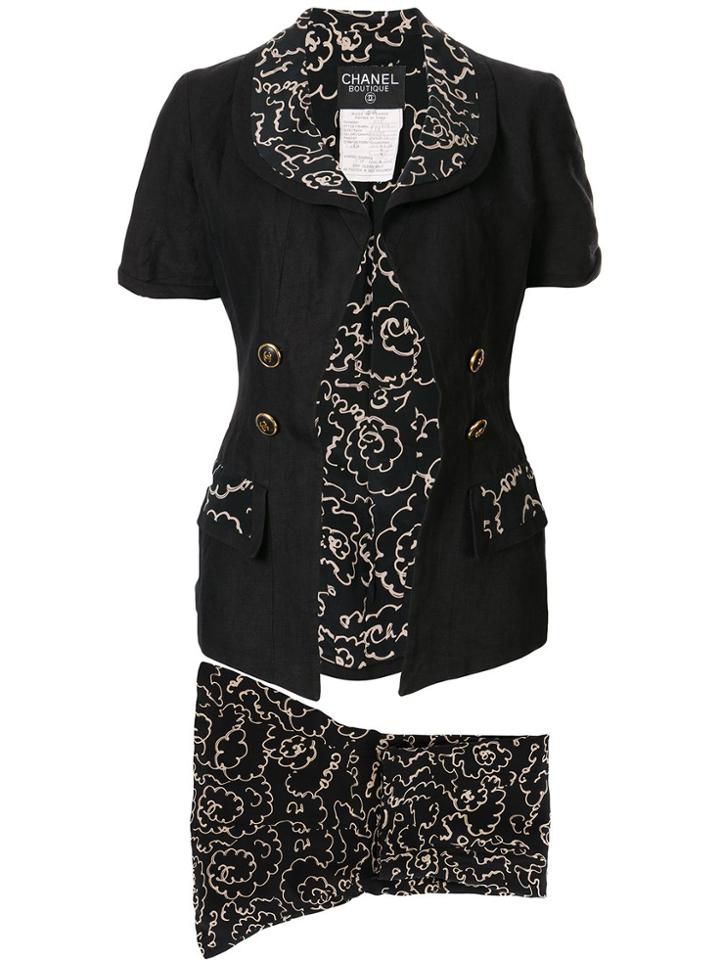 Chanel Pre-owned Sketch Floral Printed Skirt Suit - Black
