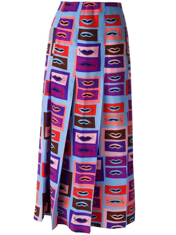 Emilio Pucci Lip Print Pleated Skirt, Women's, Size: 40, Silk
