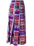 Emilio Pucci Lip Print Pleated Skirt, Women's, Size: 40, Silk