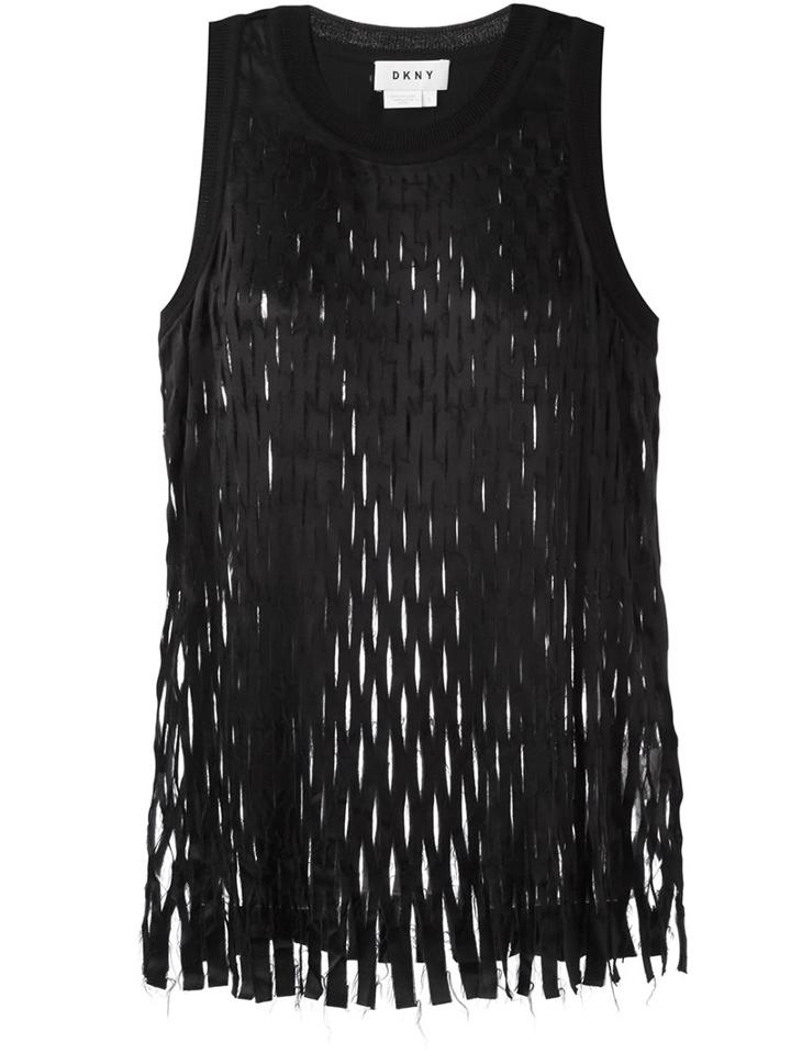Dkny Laser-cut Tank Top, Women's, Size: Medium, Black, Merino/viscose
