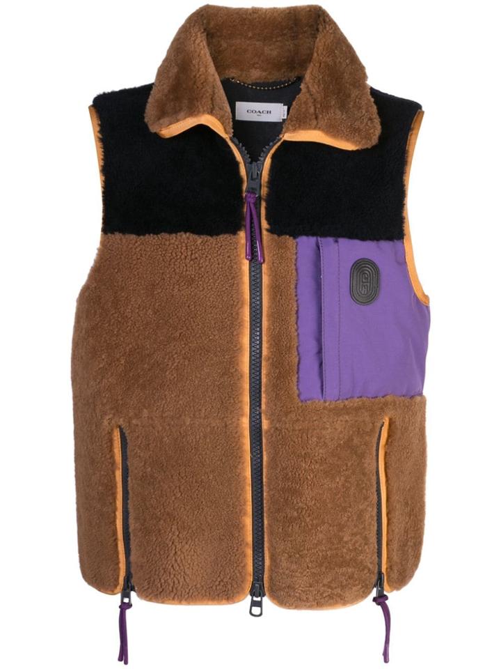 Coach Colourblock Shearling Vest - Brown